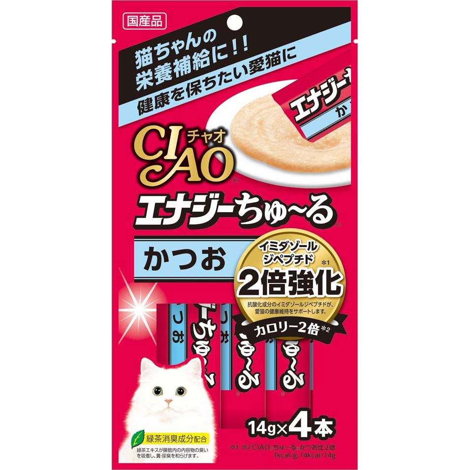 （まとめ買い）いなばペットフード CIAO エナジーちゅ～る かつお 14g×4本 SC-162 猫用 〔×16〕