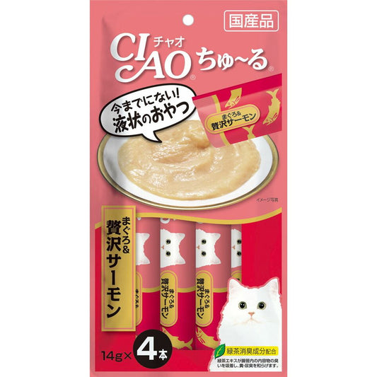 （まとめ買い）いなばペットフード CIAO ちゅ～る まぐろ＆贅沢サーモン 14g×4本 SC-143 猫用 〔×24〕