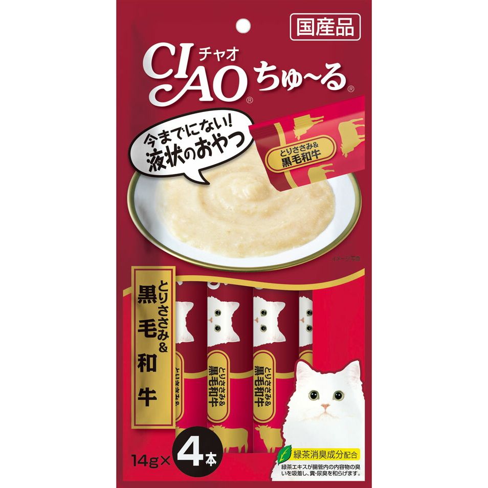 （まとめ買い）いなばペットフード CIAO ちゅ～る とりささみ＆黒毛和牛 14g×4本 SC-144 猫用 〔×24〕