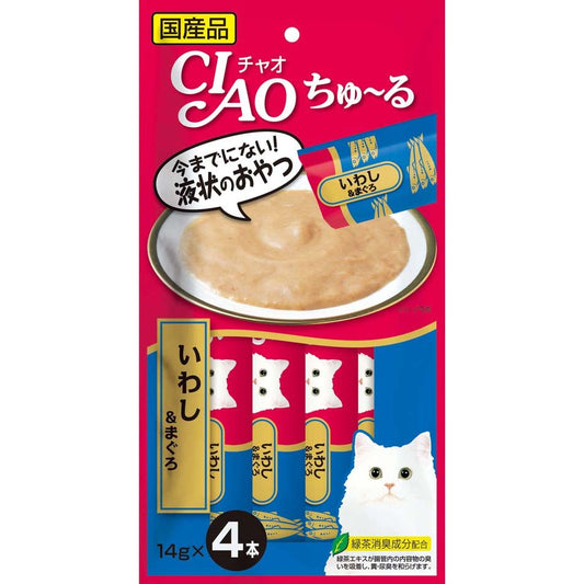 （まとめ買い）いなばペットフード CIAO ちゅ～る いわし＆まぐろ 14g×4本 SC-145 猫用 〔×24〕