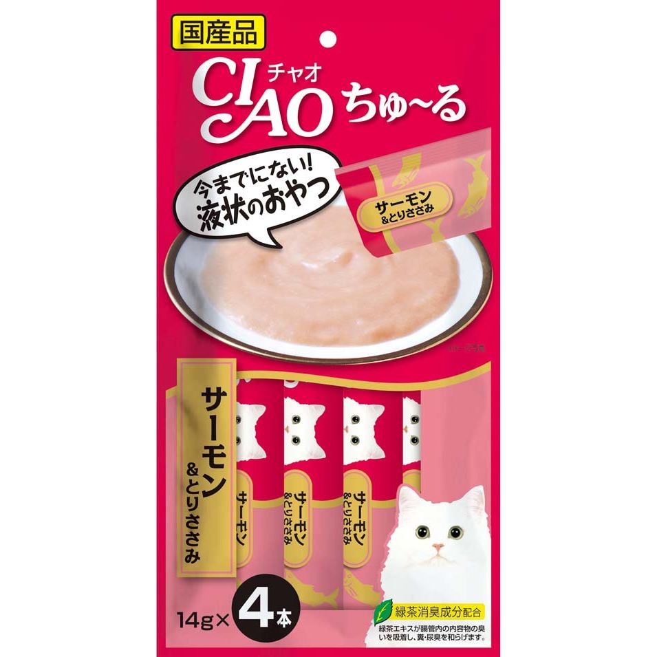 （まとめ買い）いなばペットフード CIAO ちゅ～る サーモン＆とりささみ 14g×4本 SC-146 猫用 〔×24〕