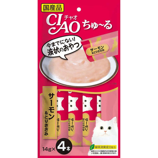 （まとめ買い）いなばペットフード CIAO ちゅ～る サーモン＆とりささみ 14g×4本 SC-146 猫用 〔×24〕