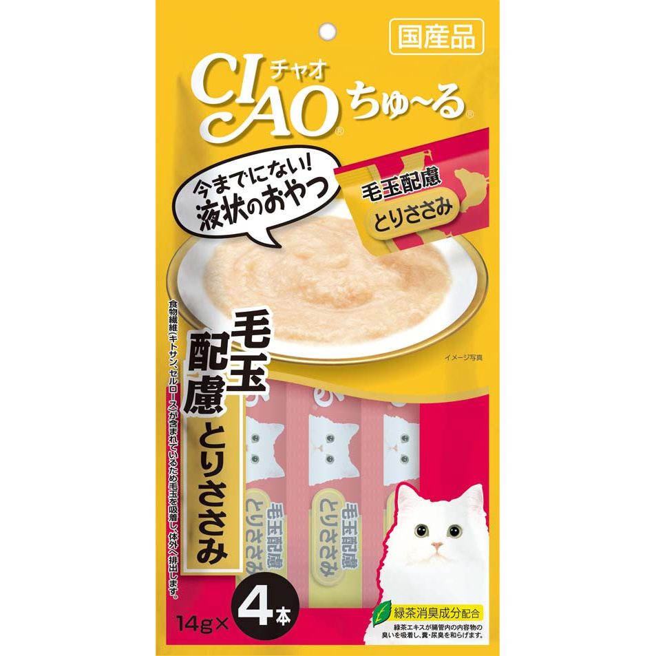 （まとめ買い）いなばペットフード CIAO ちゅ～る 毛玉配慮 とりささみ 14g×4本 SC-104 猫用 〔×24〕