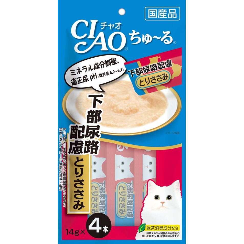 （まとめ買い）いなばペットフード CIAO ちゅ～る 下部尿路配慮 とりささみ 14g×4本 SC-106 猫用 〔×16〕