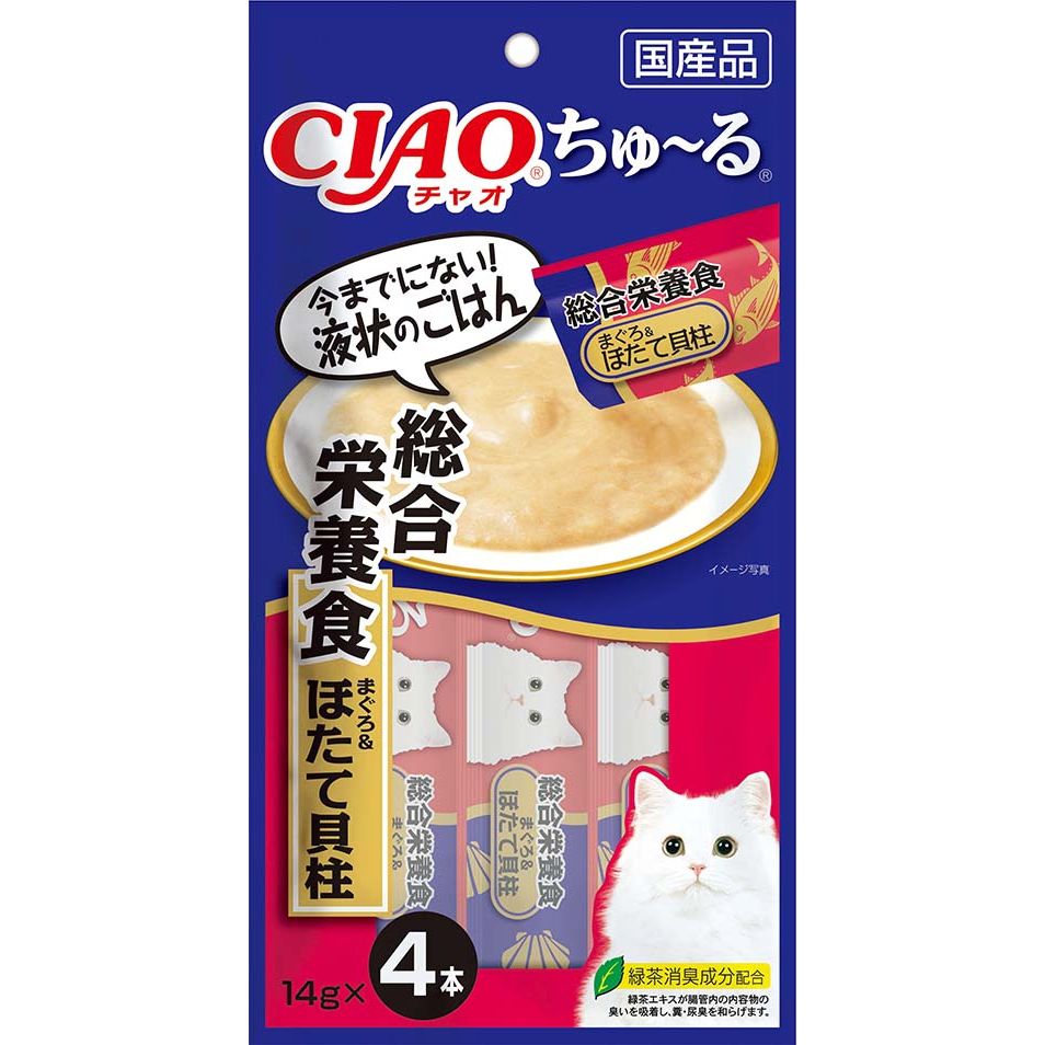 （まとめ買い）いなばペットフード CIAO ちゅ～る 総合栄養食 まぐろ＆ほたて貝柱 14g×4本 SC-159 猫用 〔×16〕