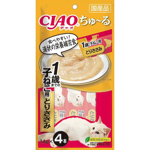 （まとめ買い）いなばペットフード CIAO ちゅ～る 1歳までの子ねこ用 とりささみ 14g×4本 猫用おやつ 〔×24〕