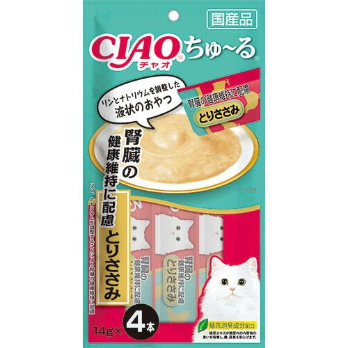 （まとめ買い）いなばペットフード CIAO ちゅ～る 腎臓の健康維持に配慮 とりささみ 14g×4本 猫用おやつ 〔×16〕