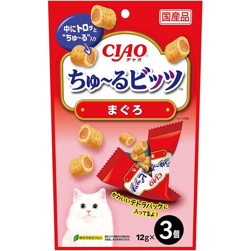 （まとめ買い）いなばペットフード CIAO ちゅ～るビッツ まぐろ 12g×3袋 猫用おやつ 〔×24〕