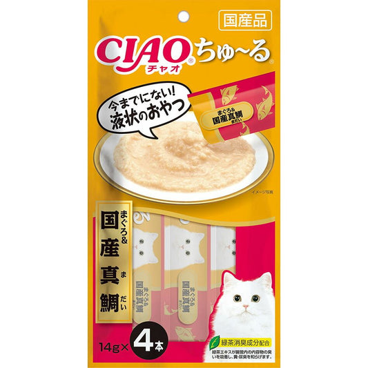 いなばペットフード CIAO ちゅ～る まぐろ&国産真鯛 14g×4本 猫用おやつ