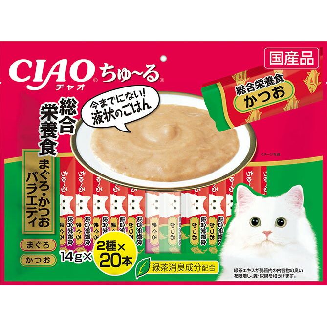 （まとめ買い）いなばペットフード CIAO ちゅ～る 総合栄養食 まぐろ・かつおバラエティ 14g×40本 猫用おやつ 〔×3〕