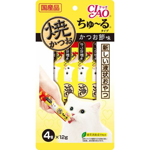 （まとめ買い）いなばペットフード 焼かつおちゅ～るタイプ かつお節味 12g×4本入り 4R-104 猫用 〔×24〕