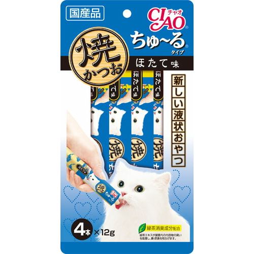 （まとめ買い）いなばペットフード 焼かつおちゅ～るタイプ ほたて味 12g×4本入り 4R-105 猫用 〔×24〕