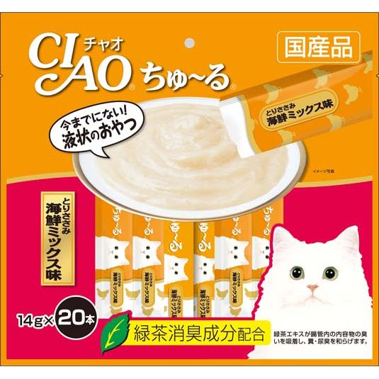 （まとめ買い）いなばペットフード CIAO ちゅ～る とりささみ 海鮮ミックス味 14g×20本入り SC-128 猫用 〔×4〕