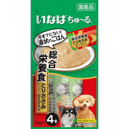 （まとめ買い）いなばペットフード いなば ちゅ～る 総合栄養食 とりささみ ビーフ入り 14g×4本 D-106 犬用 〔×16〕