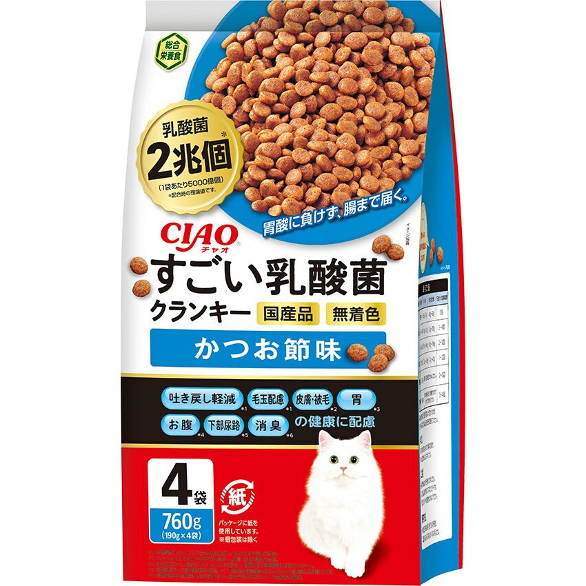 いなばペットフード CIAO すごい乳酸菌クランキー かつお節味 760g(190g×4袋) 猫用フード