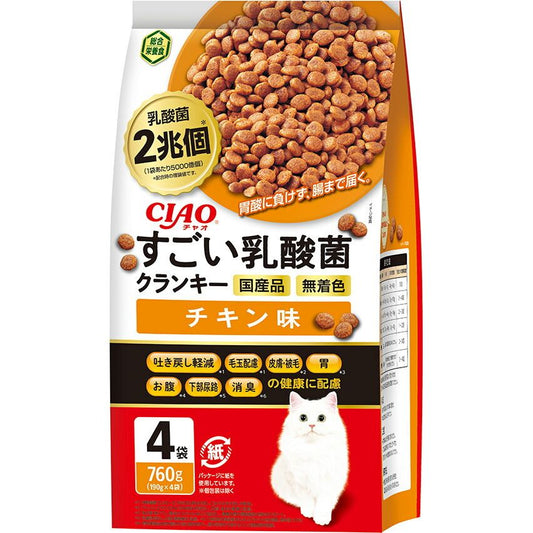 いなばペットフード CIAO すごい乳酸菌クランキー チキン味 760g(190g×4袋) 猫用フード