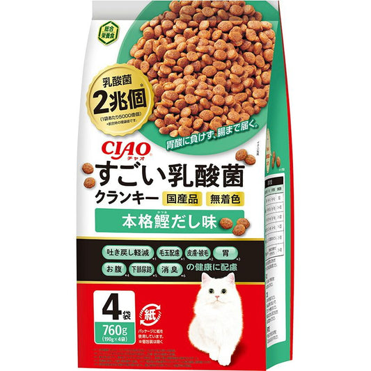 （まとめ買い）いなばペットフード CIAO すごい乳酸菌クランキー 本格鰹だし味 760g(190g×4袋) 猫用フード 〔×4〕