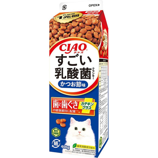 （まとめ買い）いなばペットフード CIAO すごい乳酸菌クランキー牛乳パック かつお節味 400g 猫用フード 〔×6〕