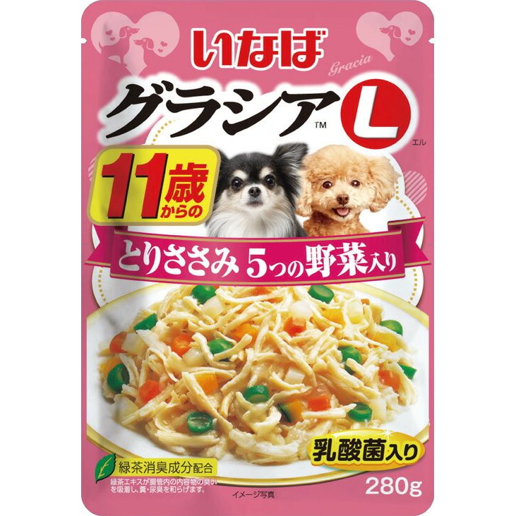 （まとめ買い）いなばペットフード グラシアL 11歳からのとりささみ 5つの野菜入り 280g GL-44 犬用 〔×24〕