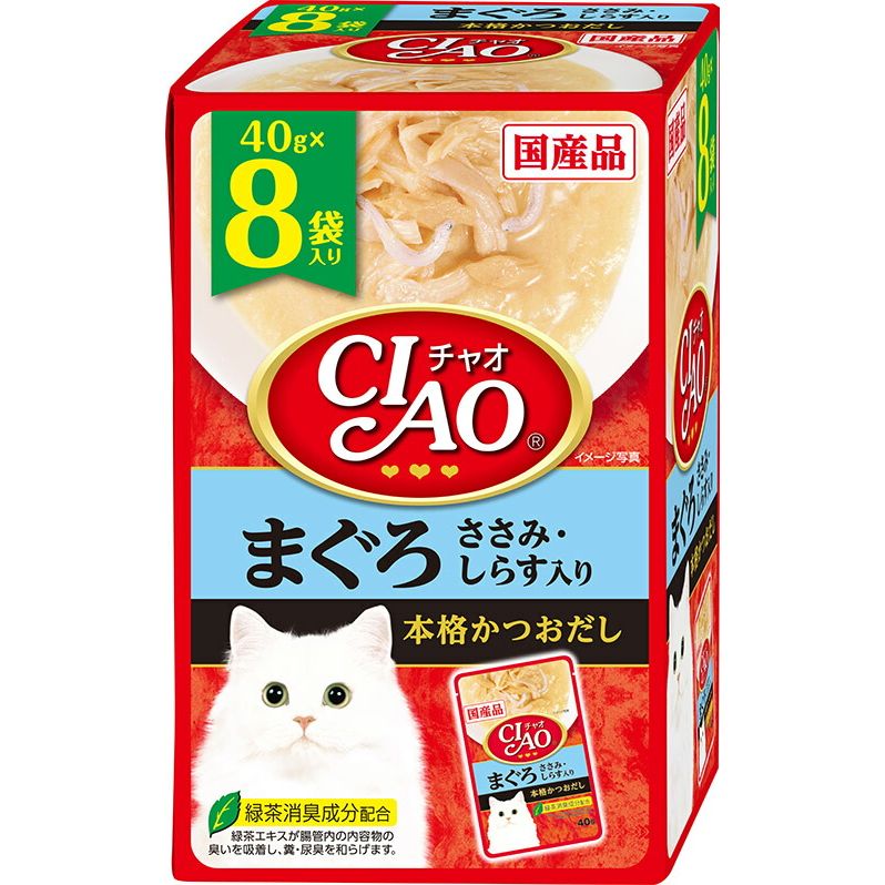 （まとめ買い）いなばペットフード CIAO パウチ まぐろ ささみ・しらす入り 40g×8袋 猫用フード 〔×6〕