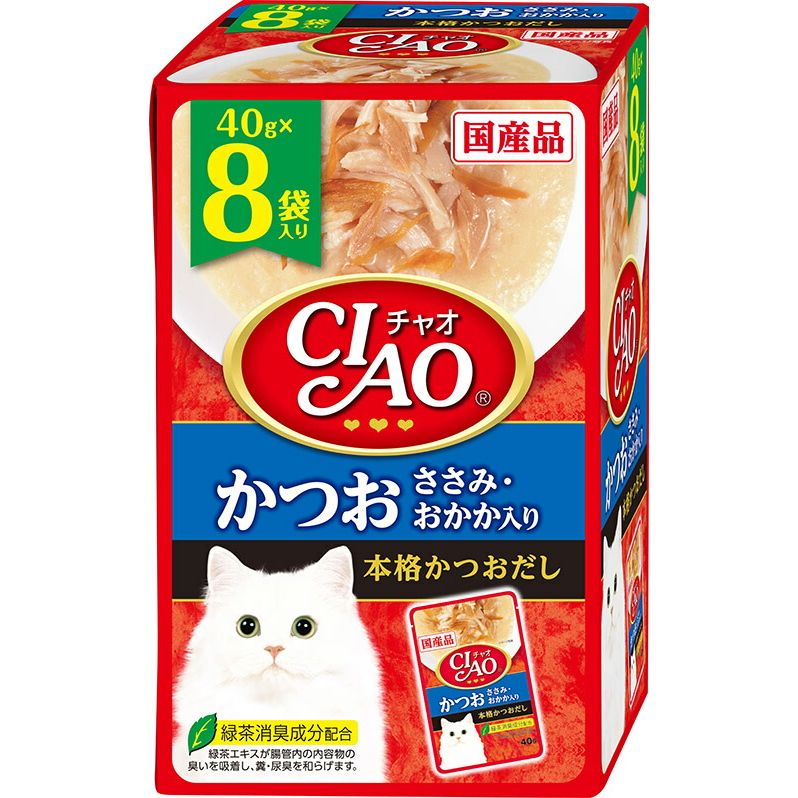 （まとめ買い）いなばペットフード CIAO パウチ かつお ささみ・おかか入り 40g×8袋 猫用フード 〔×6〕