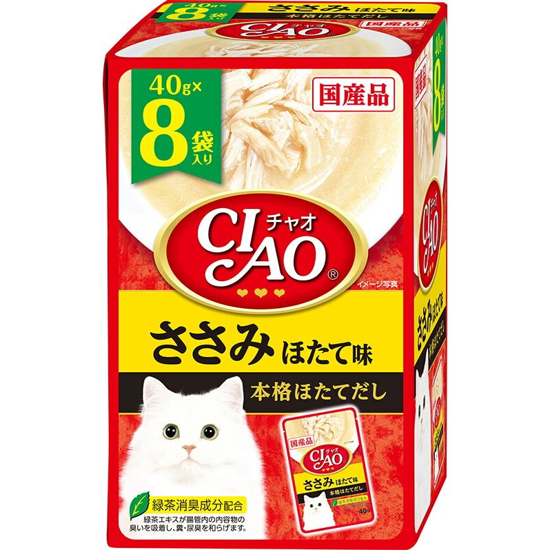 （まとめ買い）いなばペットフード CIAO パウチ ささみ ほたて味 40g×8袋 猫用フード 〔×6〕