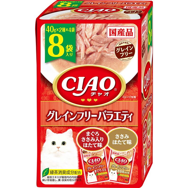 （まとめ買い）いなばペットフード CIAO パウチ グレインフリーバラエティ 40g×8袋 猫用フード 〔×6〕