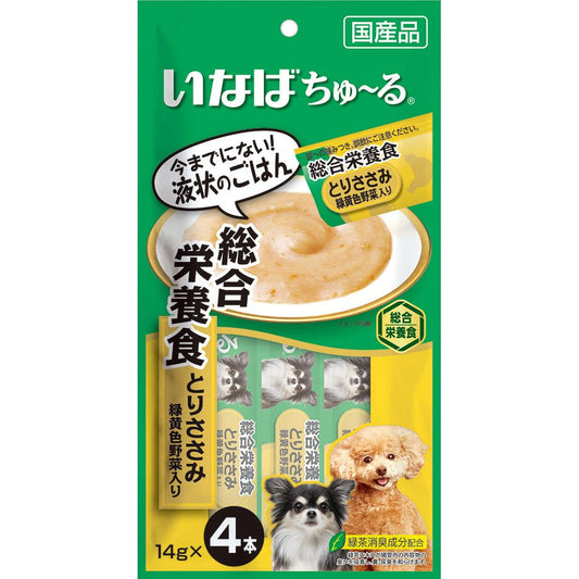 （まとめ買い）いなばペットフード いなば Wanちゅ～る 総合栄養食 とりささみ 緑黄色野菜入り 14g×4本 〔×16〕