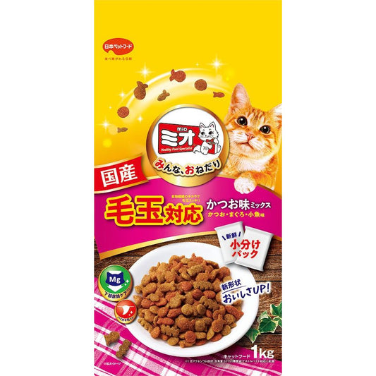 日本ペットフード ミオドライミックス 毛玉対応 かつお味 1kg 猫用フード