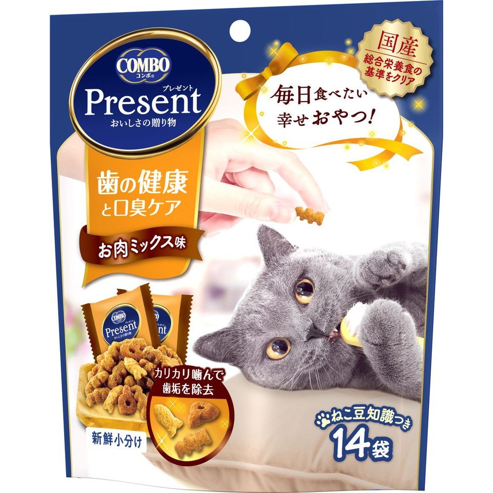 （まとめ買い）日本ペットフード コンボ プレゼント キャット おやつ 歯の健康と口臭ケア お肉ミックス味 42g 猫用おやつ 〔×15〕