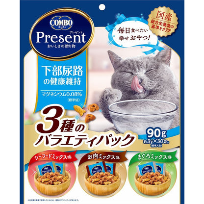 （まとめ買い）日本ペットフード コンボ プレゼント キャット おやつ 下部尿路の健康維持 3種のバラエティパック 90g 猫用おやつ 〔×10〕