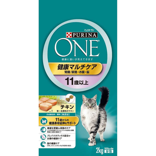 （まとめ買い）ネスレ ピュリナワン キャット 健康マルチケア 11歳以上 チキン 2Kg 猫用フード 〔×3〕