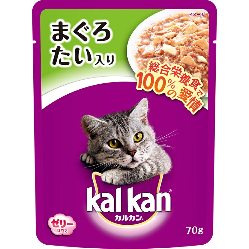 （まとめ買い）マース カルカン パウチ 1歳から まぐろとたい 70g 猫用 ゼリー仕立 〔×40〕