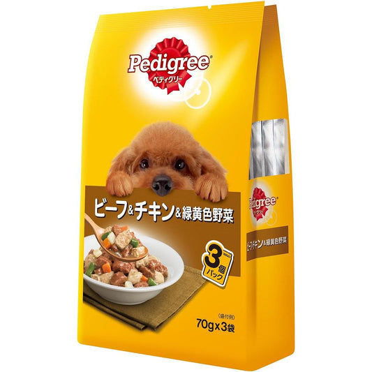 （まとめ買い）ペディグリー P117 成犬用 ビーフチキン野菜 70g×3 ドッグフード 〔×16〕