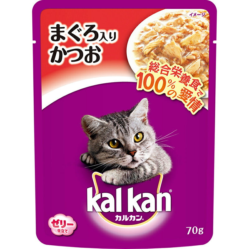 （まとめ買い）マース カルカン パウチ 1歳以上 ゼリー仕立て まぐろ入りかつお 70g 〔×40〕