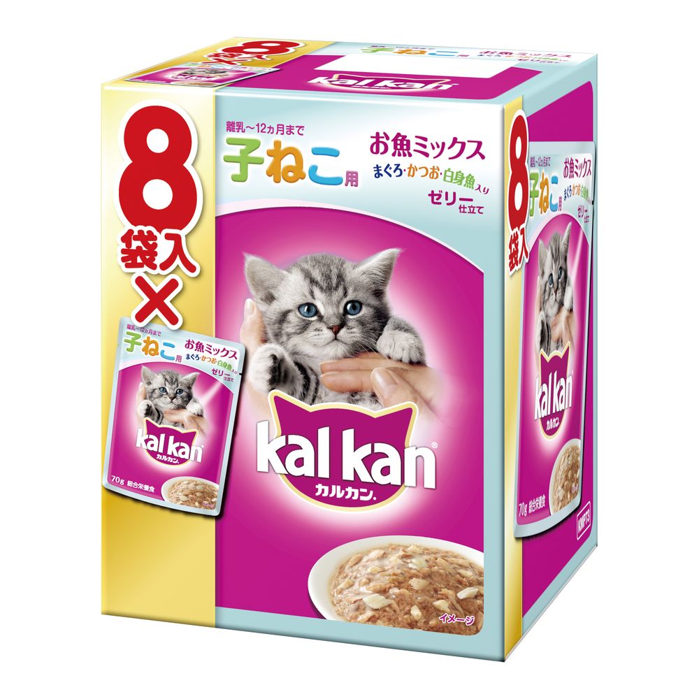 （まとめ買い）マース カルカン パウチ 12ヵ月までの子ねこ用 ゼリー仕立て お魚ミックス まぐろ・かつお・白身魚入り 70g 8袋パック 〔×5〕