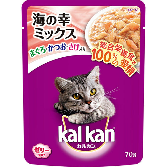 （まとめ買い）マース カルカン パウチ 1歳から ゼリー仕立て 海の幸ミックス まぐろ・かつお・さけ入り 70g 〔×40〕