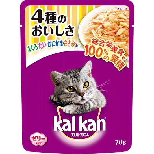 （まとめ買い）マース カルカン パウチ 1歳から ゼリー仕立て 4種のおいしさ まぐろ・たい・かにかま・ささみ入り 70g 〔×40〕