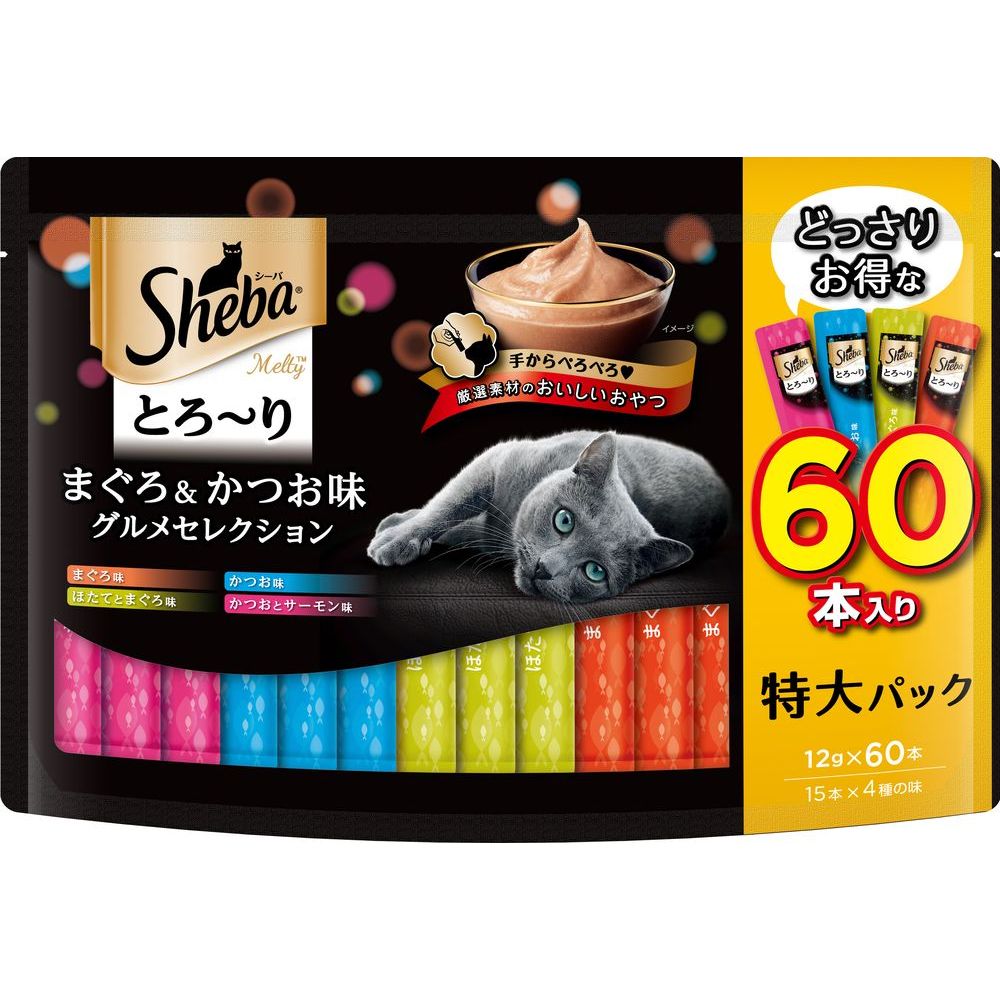 （まとめ買い）マース シーバ とろ～り メルティ まぐろ＆かつお味グルメセレクション 12g×60本 猫用おやつ 〔×3〕