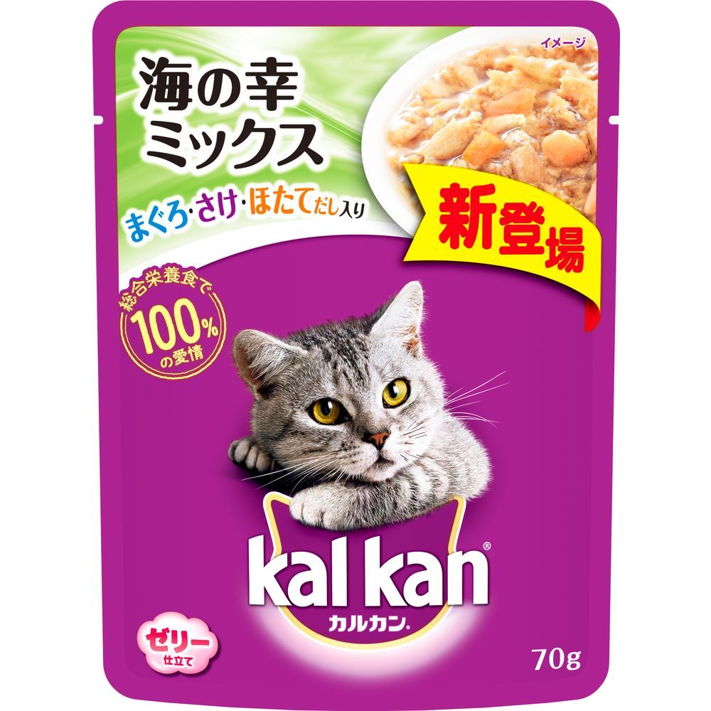 （まとめ買い）マース カルカン パウチ 海の幸ミックス まぐろ・さけ・ほたてだし入り 70g 猫用フード 〔×36〕