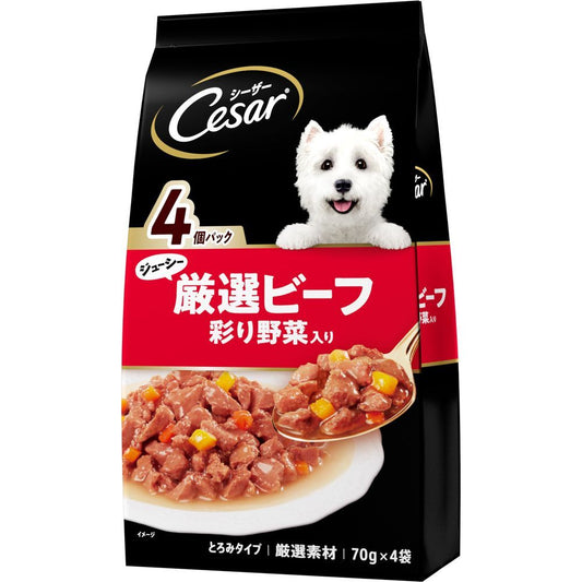 マース シーザー ジューシー厳選ビーフ入り 彩り野菜入り 70g×4袋 犬用フード