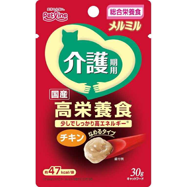 （まとめ買い）ペットライン メルミル 介護期用 チキン 30g 猫用フード 〔×24〕