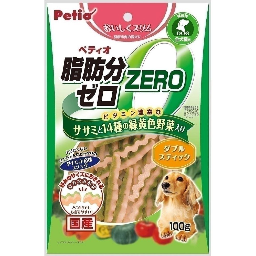 （まとめ買い）ペティオ おいしくスリム 脂肪分ゼロ ダブルスティック ササミと14種の緑黄色野菜入り 100g 犬用 〔×15〕