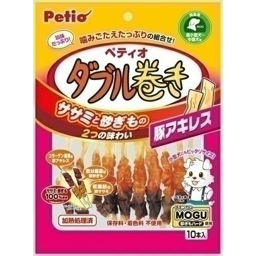 ペティオ ダブル巻き 豚アキレス ササミと砂ぎもの2つの味わい 10本入 犬用おやつ