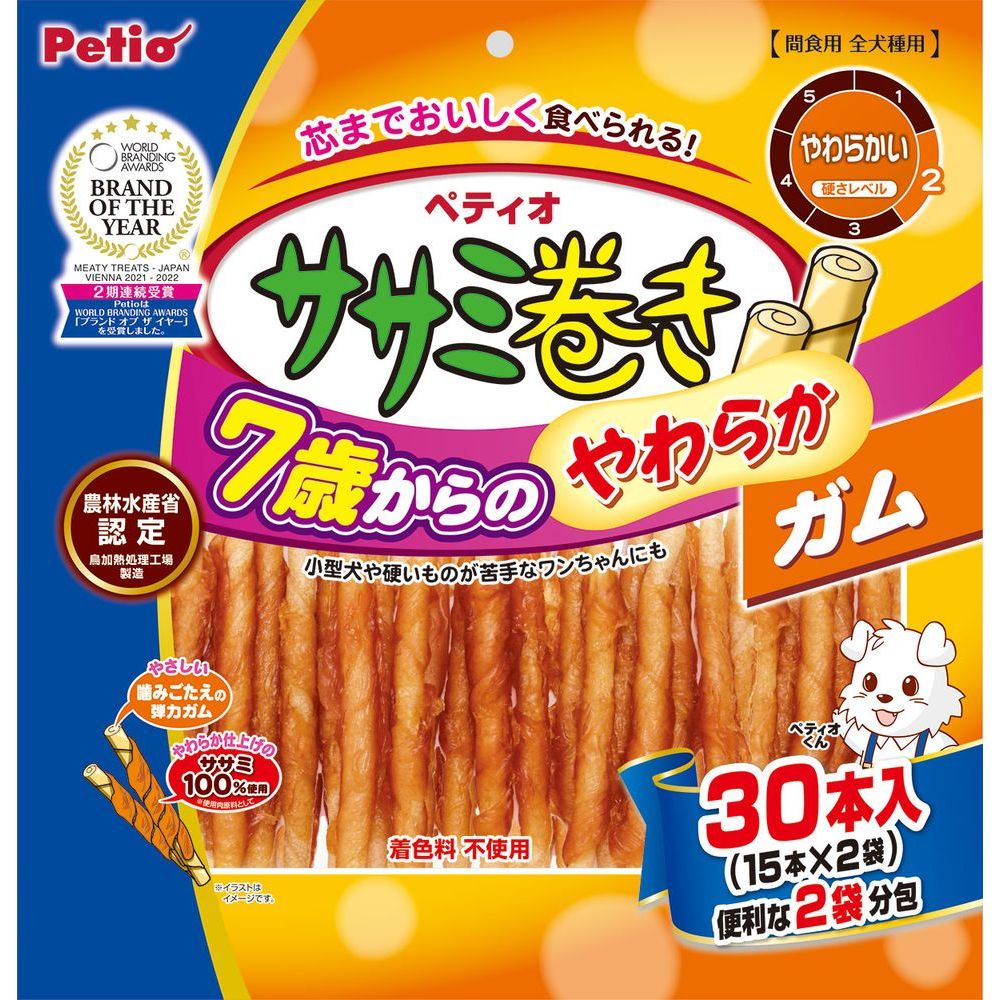 （まとめ買い）ペティオ 7歳からのやわらか ササミ巻きガム 30本 犬用おやつ 〔×4〕