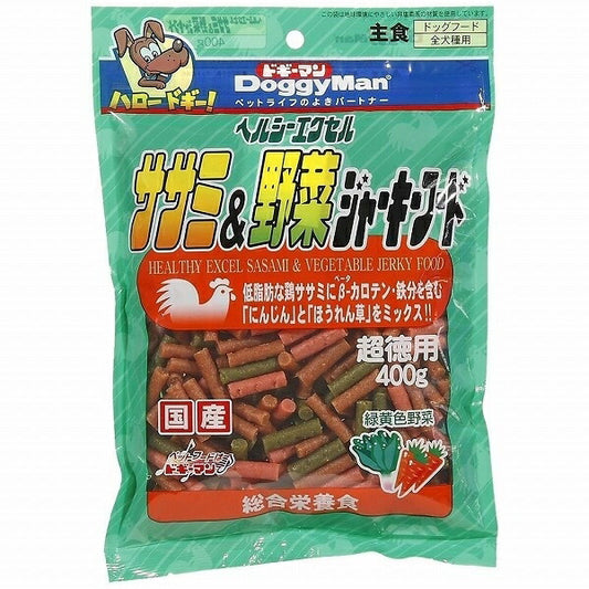 （まとめ買い）ドギーマン ヘルシーエクセルササミ&野菜ジャーキーフード 400g 犬用 〔×6〕