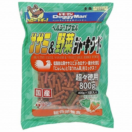 （まとめ買い）ドギーマン ヘルシーエクセルササミ&野菜ジャーキーフード 800g 犬用 〔×4〕